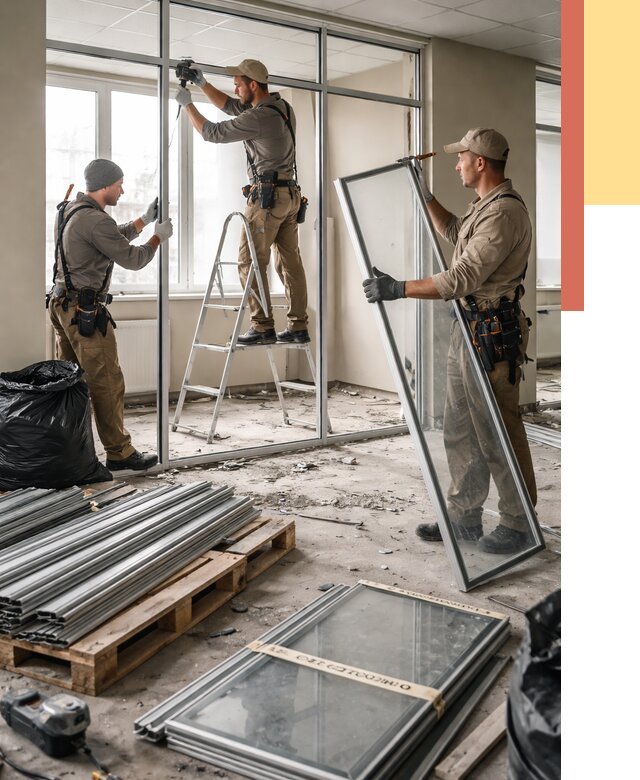 Демонтаж алюминиевых перегородок в Ялте от 4291 руб. — быстро и недорого | ОТДЕЛОЧНИК-Ялт