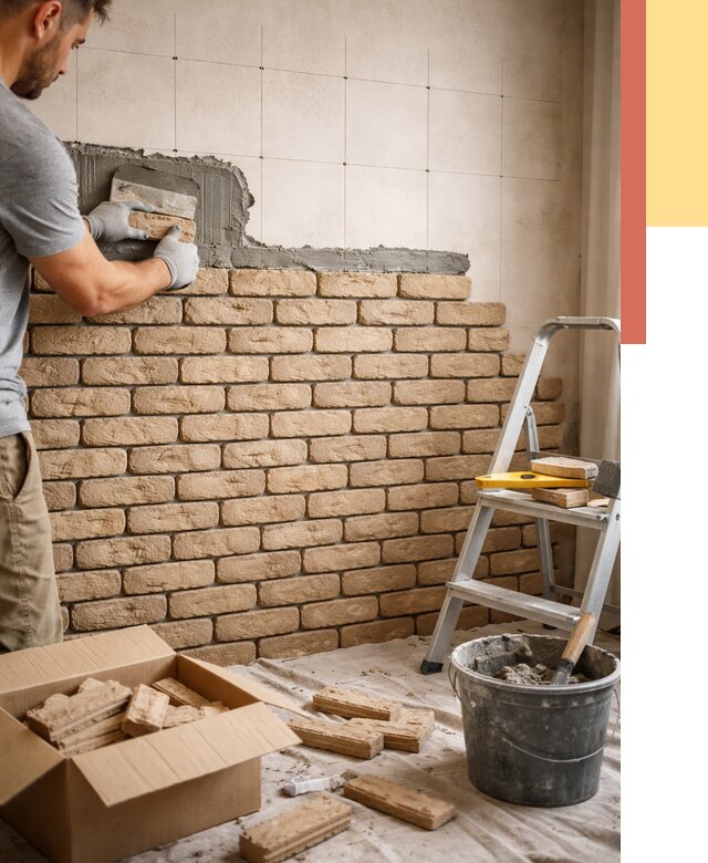 Монтаж декоративного кирпича в Ялте от 3269 руб./м² — быстро и недорого | ОТДЕЛОЧНИК-Ялт