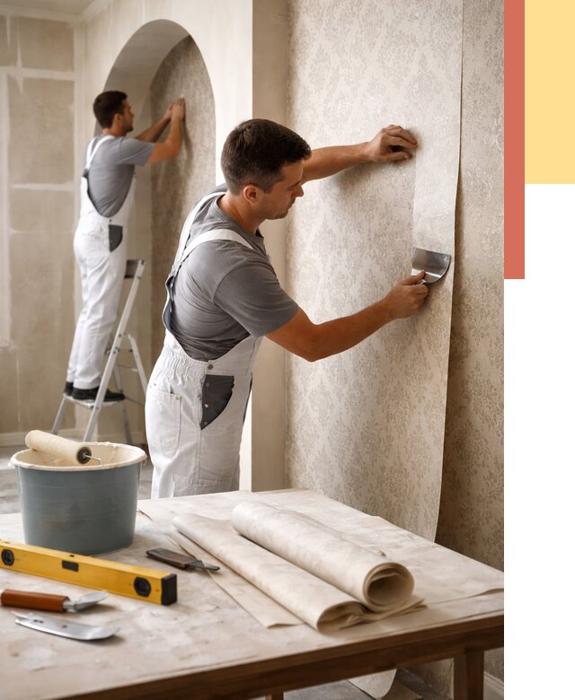 Поклейка обоев на сложные стены в Ялте от 2860 руб. под ключ | ОТДЕЛОЧНИК-Ялт