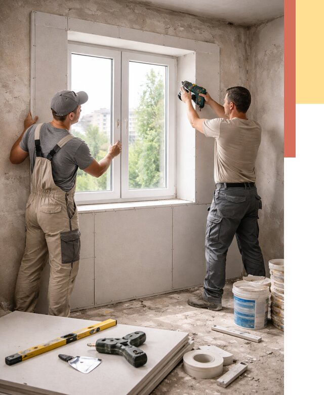 Монтаж откосов из гипсокартона в Ялте от 4597 руб. под ключ | ОТДЕЛОЧНИК-Ялт