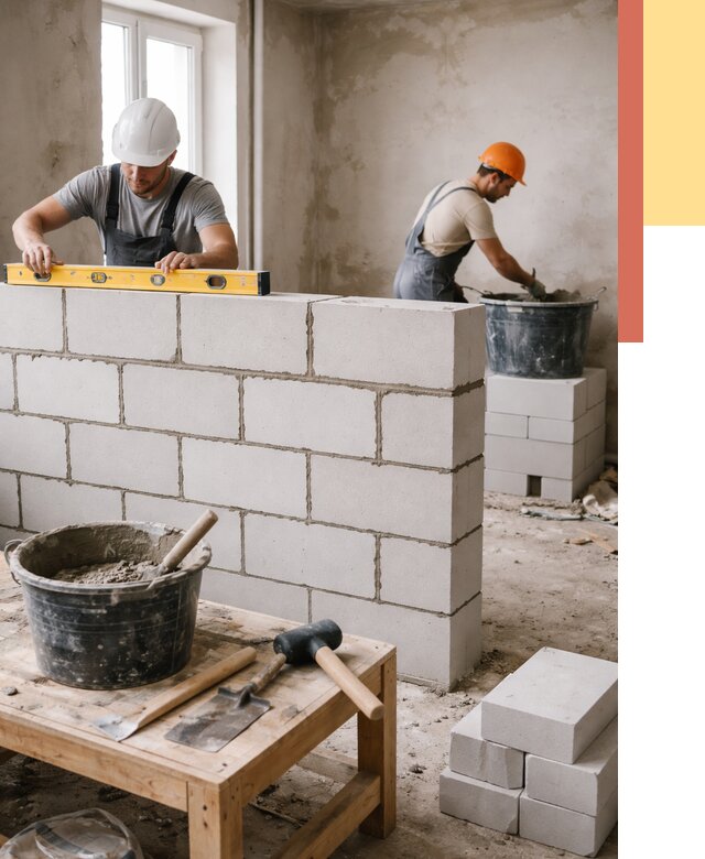 Кладка перегородок из газобетона в Ялте от 3269 руб. под ключ | ОТДЕЛОЧНИК-Ялт