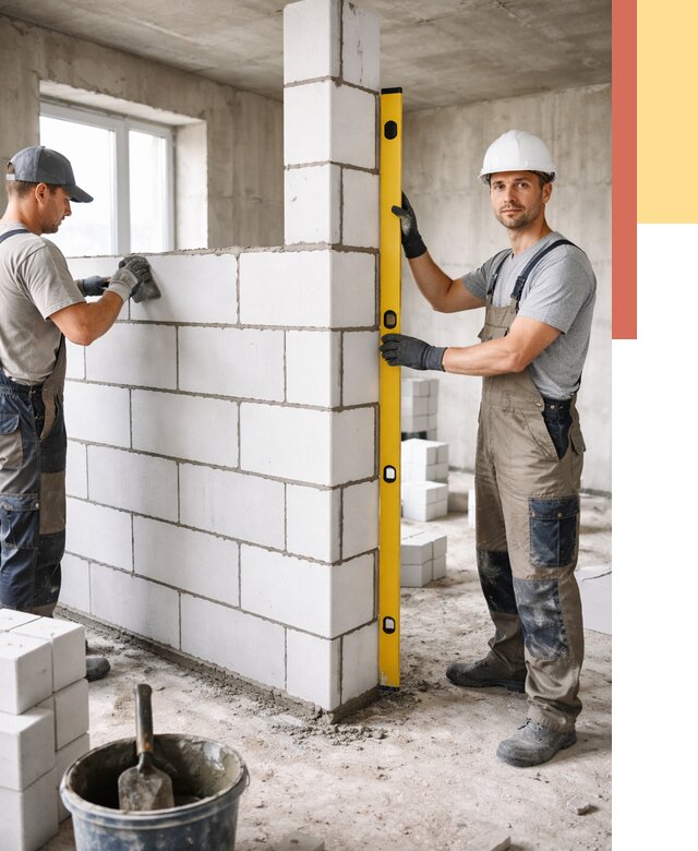 Кладка перегородок из пеноблока в Ялте от 1839 руб. под ключ | ОТДЕЛОЧНИК-Ялт