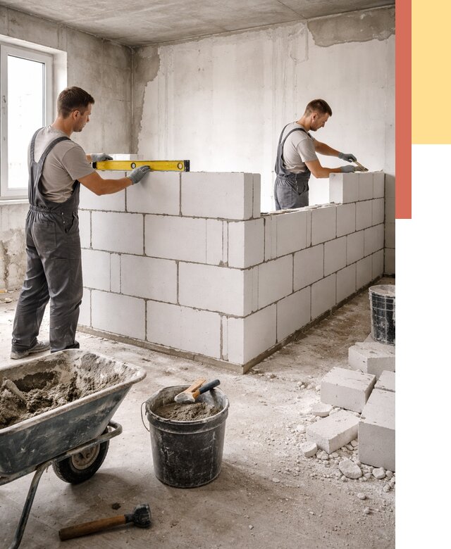 Кладка перегородок из ПГП в Ялте от 2554 руб./м2 — монтаж и возведение под ключ | ОТДЕЛОЧНИК-Ялт