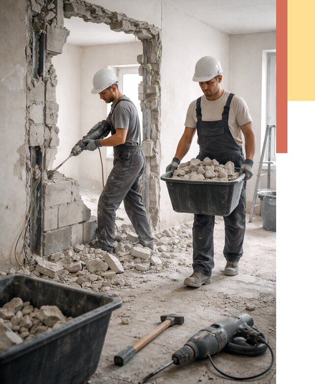 Демонтаж блоковых перегородок в Ялте от 3831 руб. — быстро и недорого | ОТДЕЛОЧНИК-Ялт