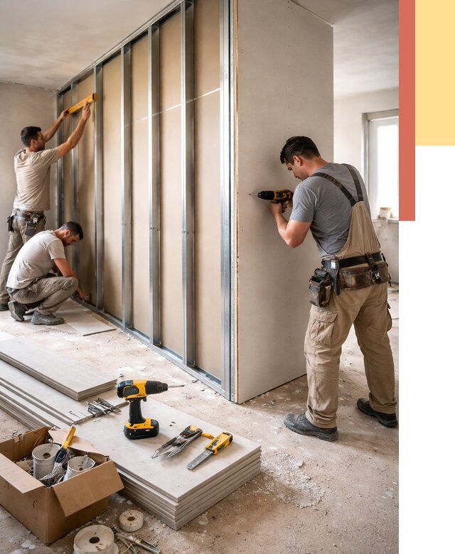 Монтаж однослойной перегородки из гипсокартона в Ялте от 664 руб. | ОТДЕЛОЧНИК-Ялт