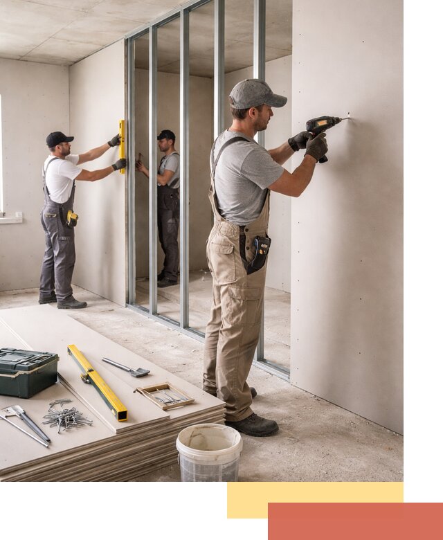 Однослойная перегородка из гипсокартона в Ялте под ключ, монтаж и отделка