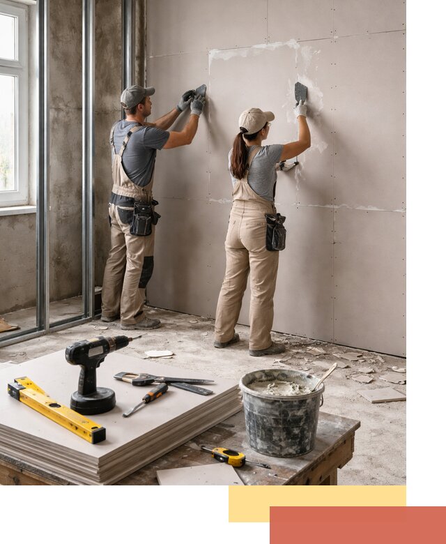 Монтаж двухслойной перегородки из гипсокартона в Ялте