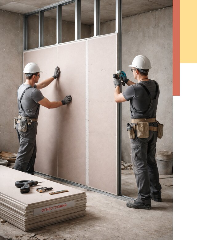 Перегородка из огнестойкого гипсокартона в Ялте от 1890 руб. под ключ | ОТДЕЛОЧНИК-Ялт