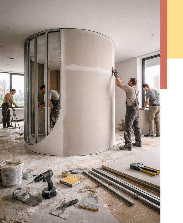 Радиусная перегородка из гипсокартона в Ялте от 2963 руб. под ключ | ОТДЕЛОЧНИК-Ялт