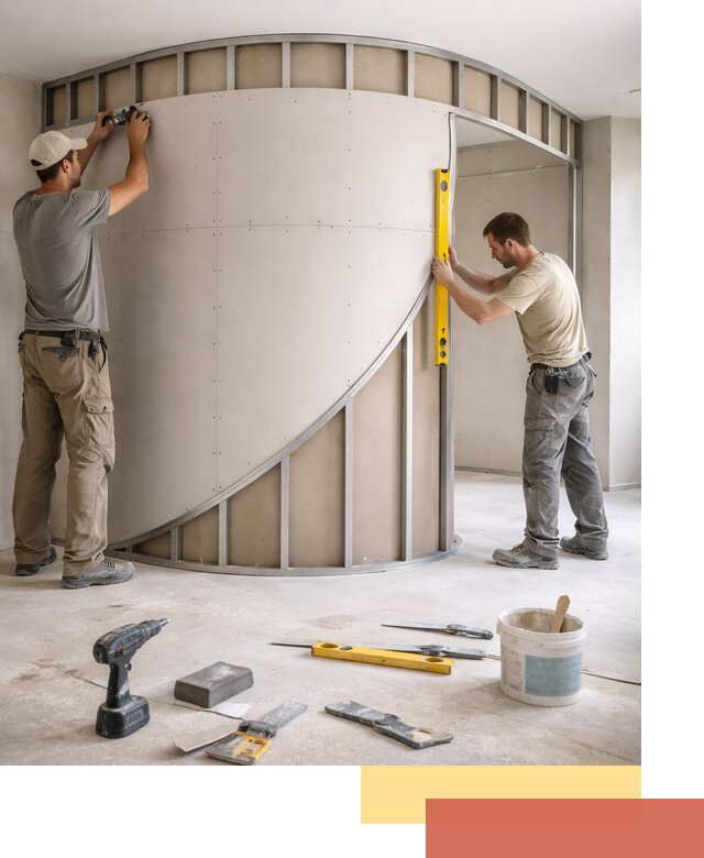 Радиусная перегородка из гипсокартона в Ялте под ключ