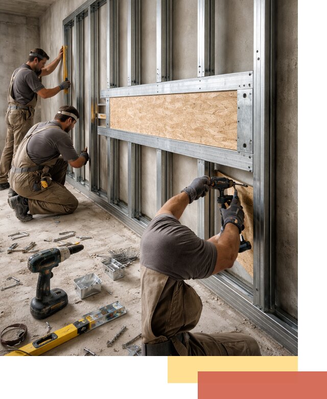 Усиленная перегородка для крепления тяжёлых конструкций в Ялте