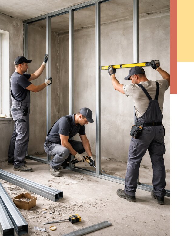 Монтаж каркаса перегородки из профиля в Ялте от 766 руб. | ОТДЕЛОЧНИК-Ялт