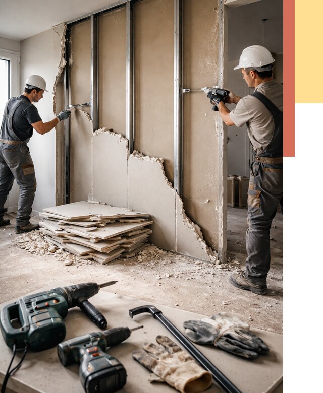 Демонтаж перегородки из гипсокартона в Ялте от 1226 руб. быстро и недорого | ОТДЕЛОЧНИК-Ялт