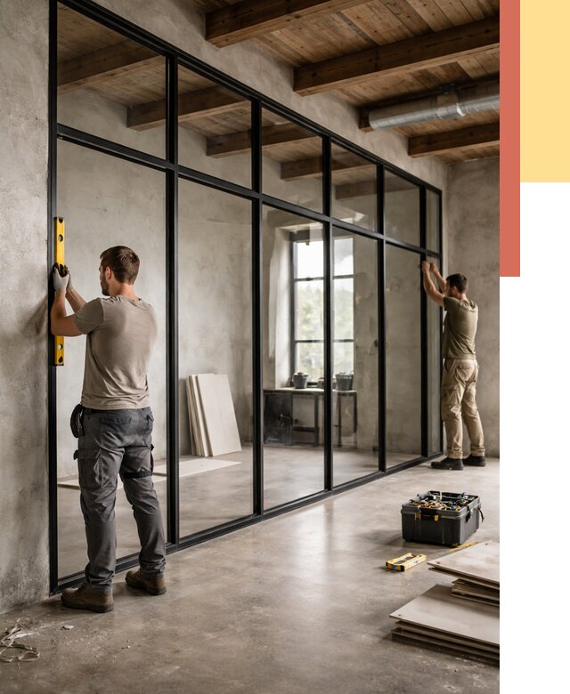 Стеклянные перегородки лофт в Ялте от 10727 руб. под ключ | ОТДЕЛОЧНИК-Ялт