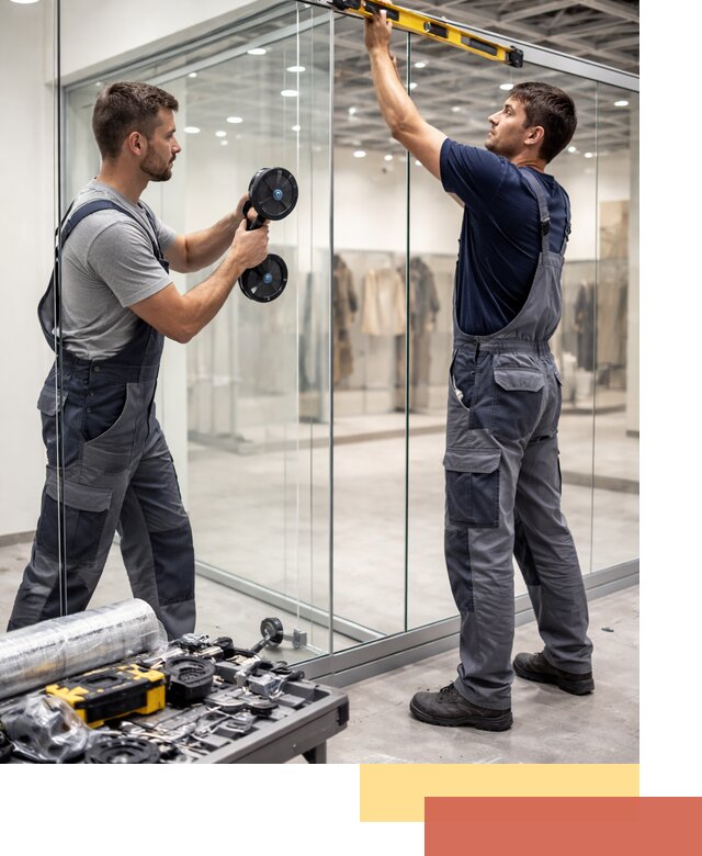 Стеклянные перегородки для магазинов в Ялте — монтаж и установка