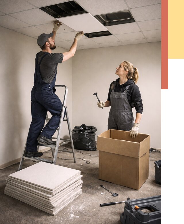 Демонтаж потолочной плитки в Ялте от 4597 руб. быстро и недорого | ОТДЕЛОЧНИК-Ялт