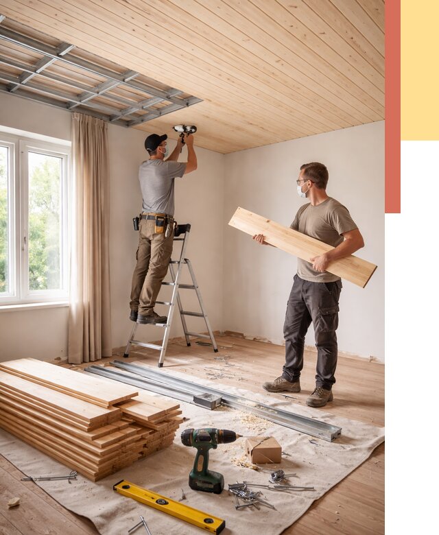 Монтаж потолка из вагонки в Ялте от 6640 руб. | Быстро и недорого — ОТДЕЛОЧНИК-Ялт