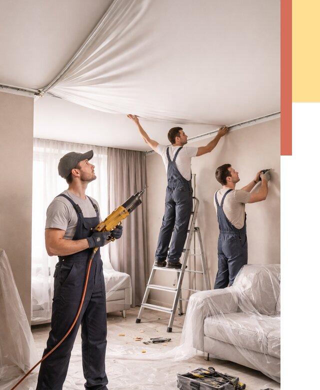 Установка натяжного потолка в Ялте от 4597 руб. | Быстро и недорого — ОТДЕЛОЧНИК-Ялт