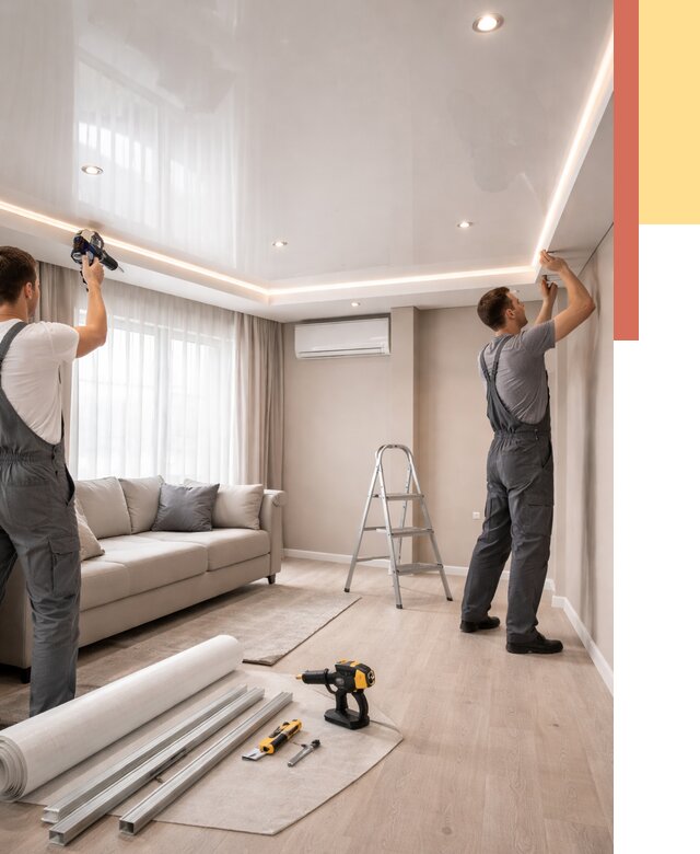 Монтаж глянцевого натяжного потолка в Ялте от 766 руб. под ключ | ОТДЕЛОЧНИК-Ялт