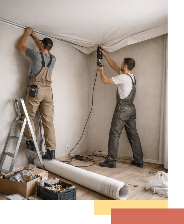 Монтаж цветного натяжного потолка в Ялте за один день