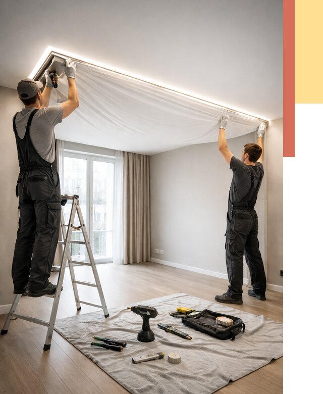 Монтаж парящего натяжного потолка в Ялте от 4597 руб. быстро и недорого | ОТДЕЛОЧНИК-Ялт