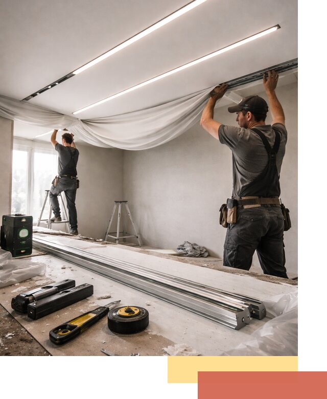 Монтаж натяжных потолков со световыми линиями в Ялте