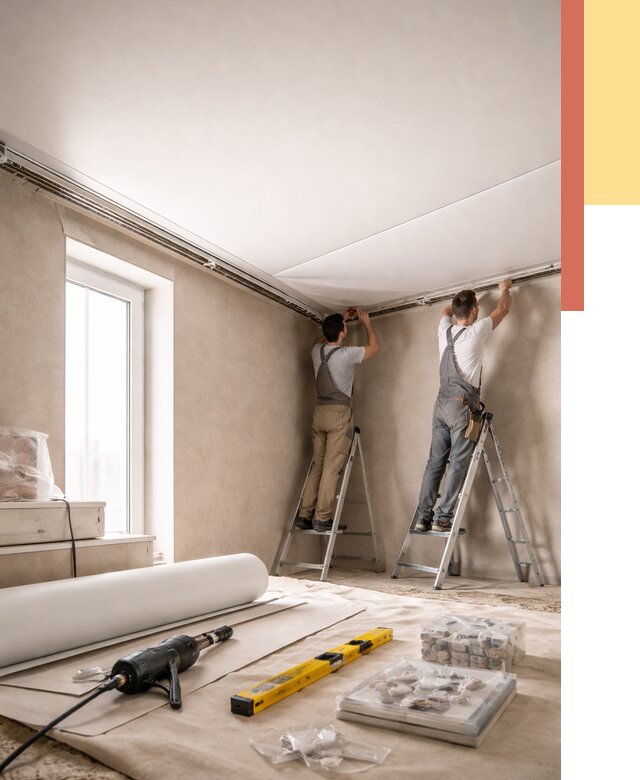 Монтаж натяжного потолка в спальне в Ялте от 3882 руб. под ключ | ОТДЕЛОЧНИК-Ялт