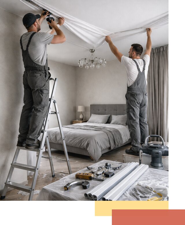 Монтаж натяжного потолка в спальне в Ялте