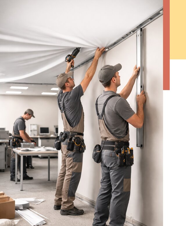 Монтаж натяжного потолка в офисе в Ялте от 460 руб/м² — быстро и недорого | ОТДЕЛОЧНИК-Ялт