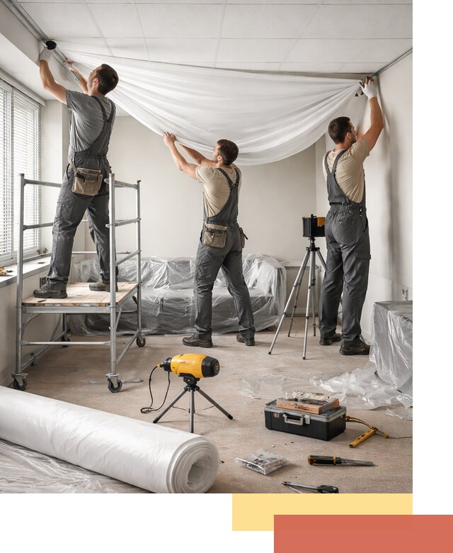 Монтаж натяжного потолка в офисе в Ялте