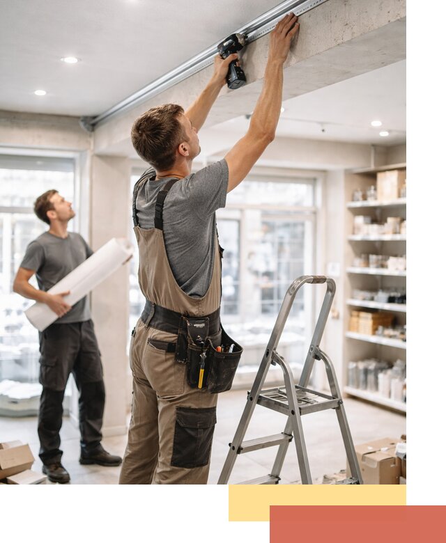 Монтаж натяжных потолков в магазине в Ялте