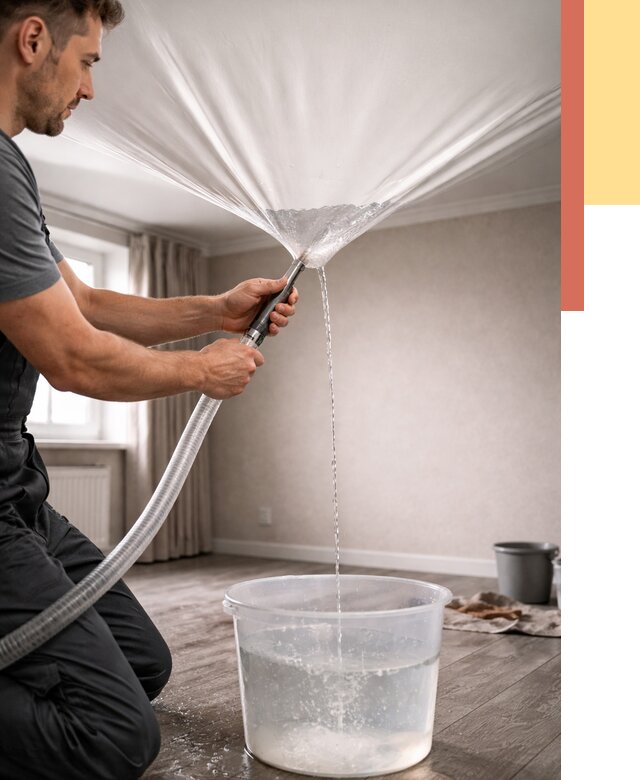 Слив воды с натяжного потолка в Ялте от 2554 руб. быстро и недорого | ОТДЕЛОЧНИК-Ялт