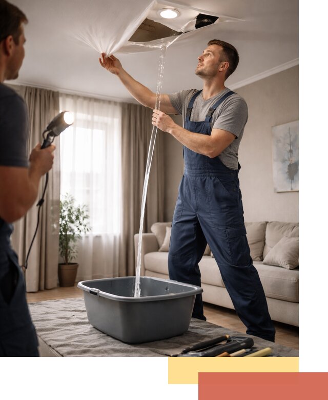 Слив воды с натяжного потолка в Ялте быстро и аккуратно