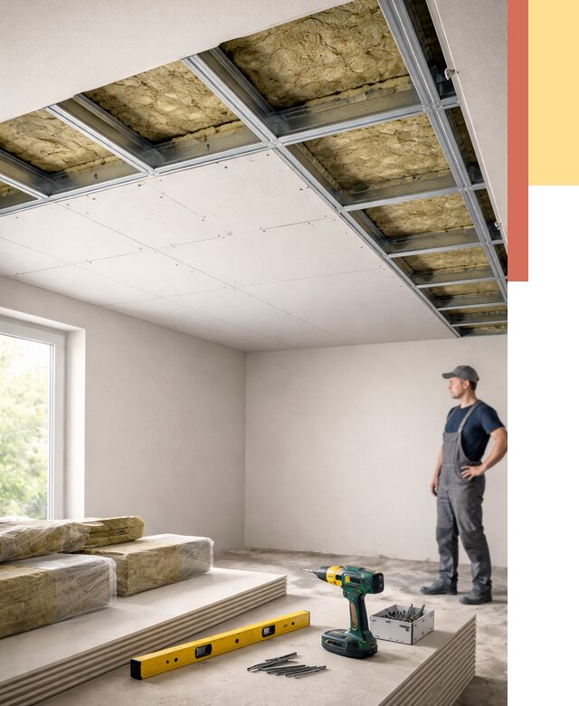 Звукоизоляция потолка ГКЛ в Ялте от 971 руб. — монтаж под ключ | ОТДЕЛОЧНИК-Ялт